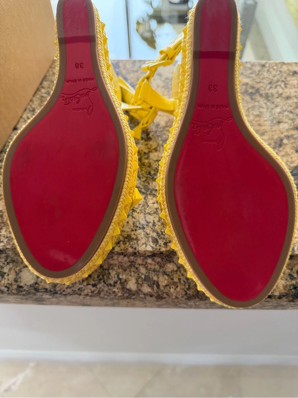 Christian Louboutin Yellow Pyramid-Stud Espadrille Wedges